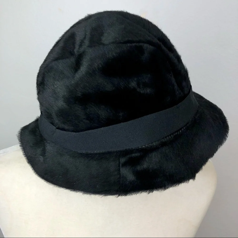 GUCCI Black Leather Fur Bucket GG Logo Hat M - Picture 15 of 16